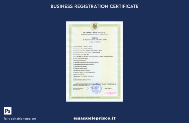 stile verificato Modello di certificato di costituzione della Moldavia